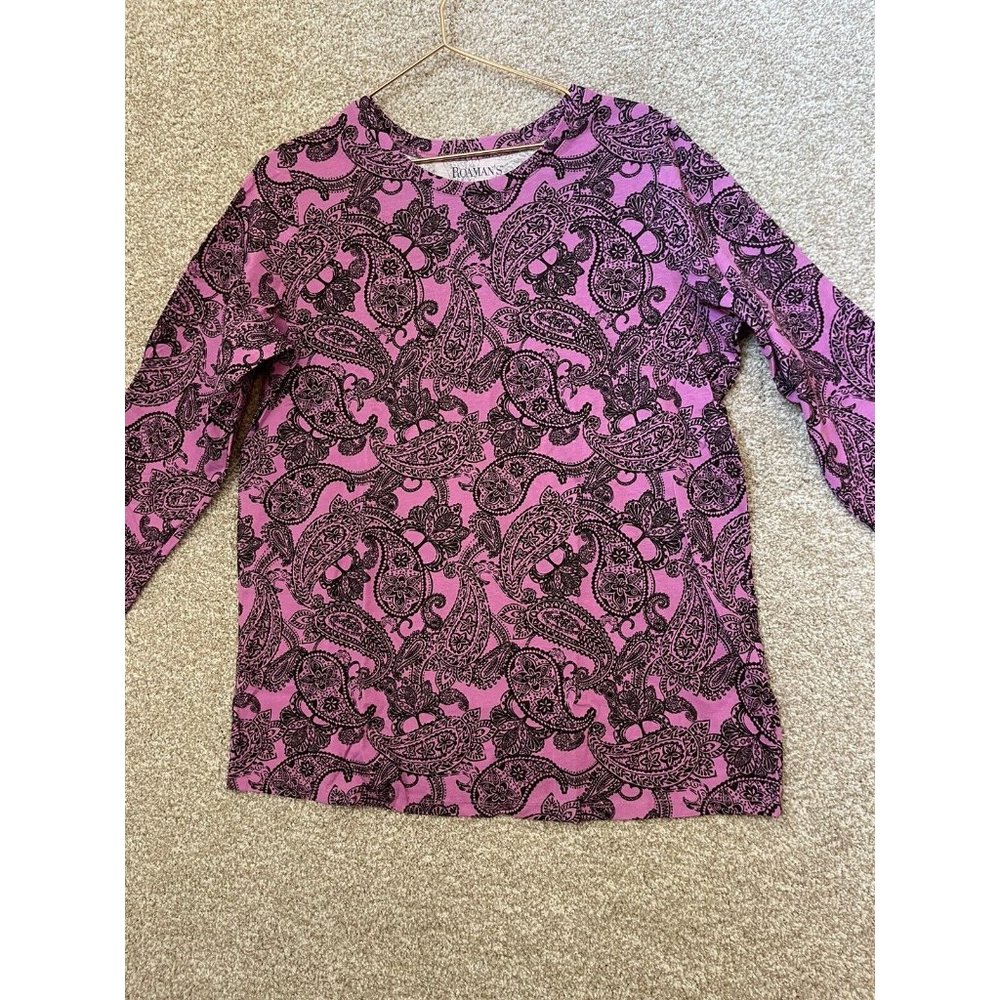 Roman’s Women’s Pink Black Paisley Print Oversized Shirt Top Size Small (12)